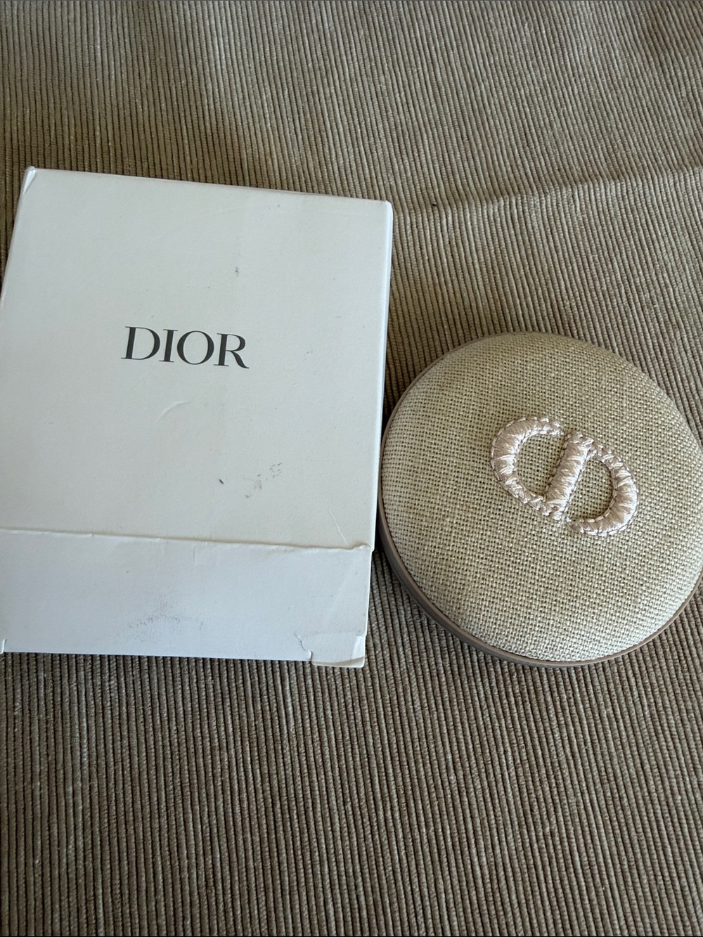 Dior Beige Textured Compact Case with Embroidered CD